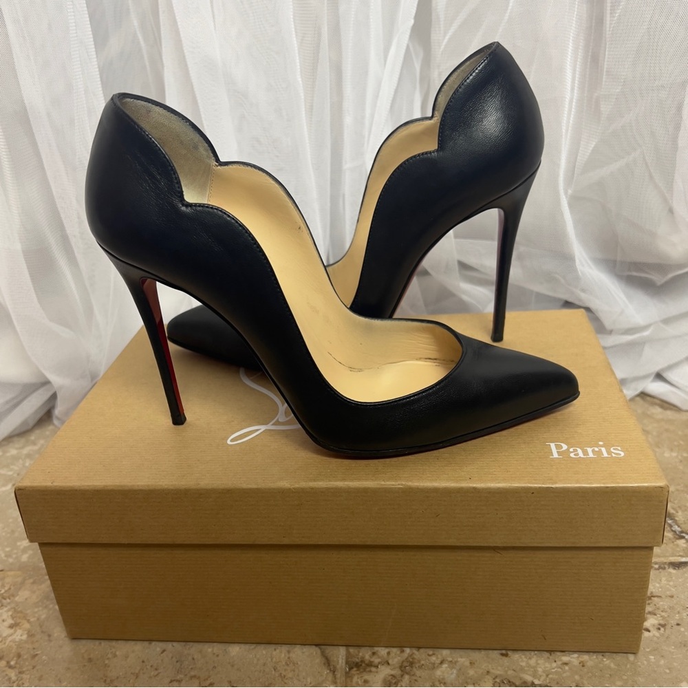 Christian Louboutin Hot Chick 100 Black Nappa with Casali Mirror Soles 37.5 - Picture 3 of 16